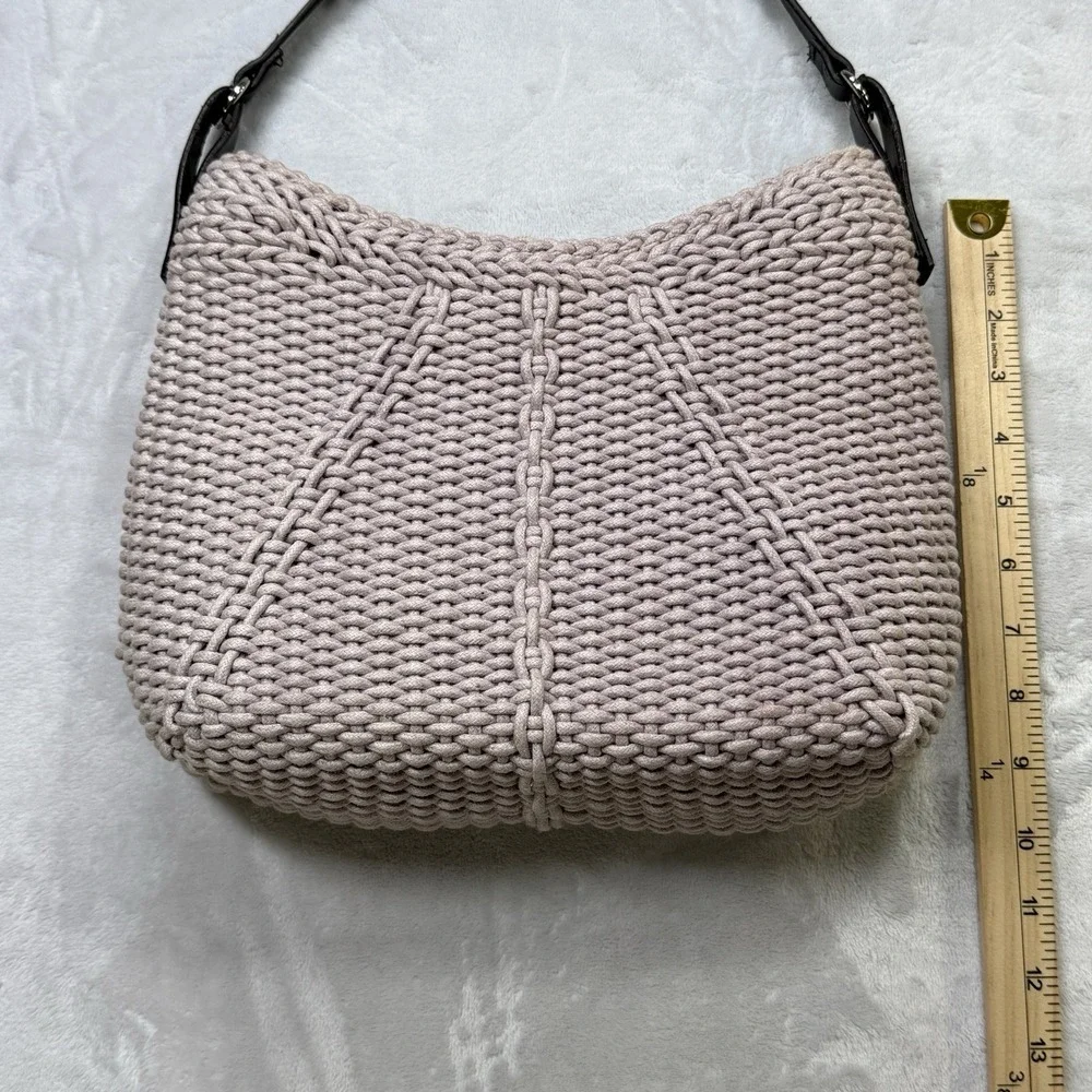 Liz Claiborne‎ Vintage Knit Shoulder Bag Beige Braided Boho Y2K Hobo Purse
